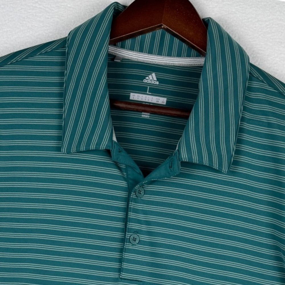 Adidas Golf Polo Shirt Mens Large Green Striped Blacklake Golf Resort DN3391